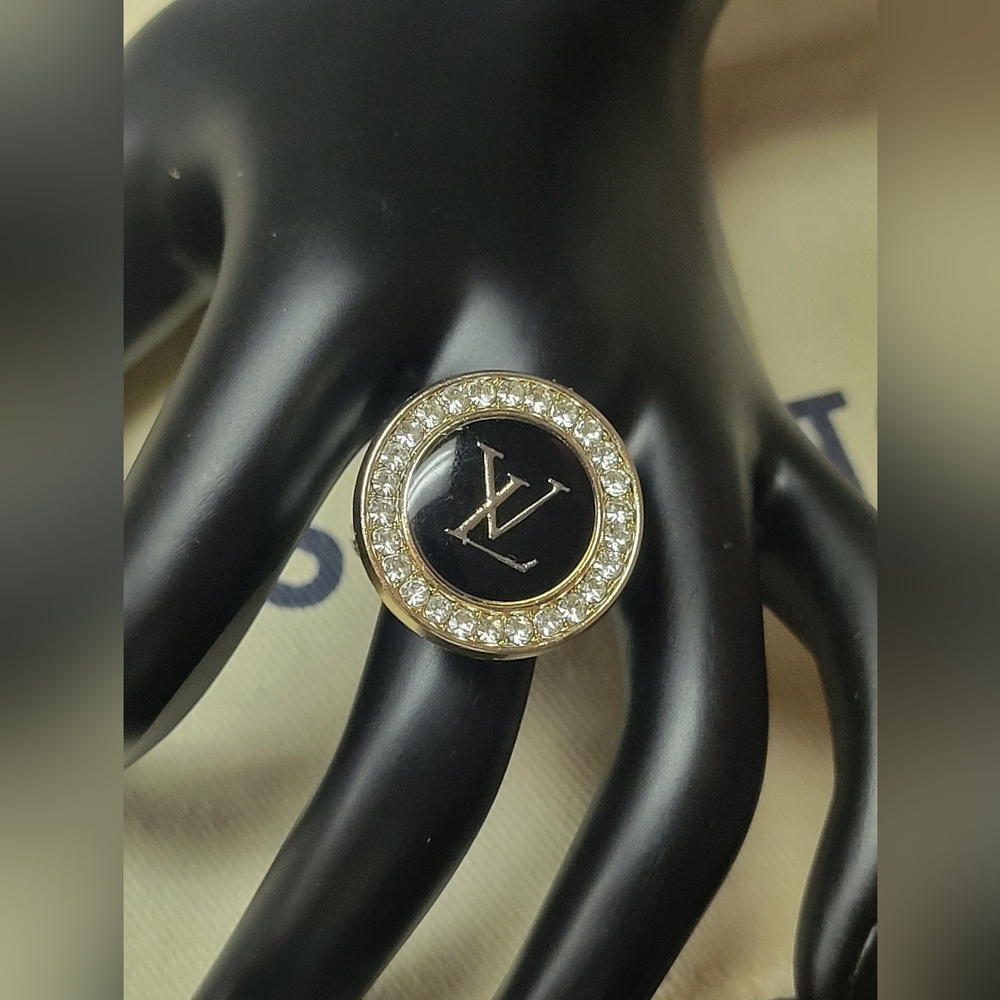 Repurposed Louis Vuitton Button, Custom Made Stainless Steel Ring, Adjustable